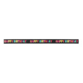 Colorful Happy Birthday op Black Satijnen Lint (Voorkant)