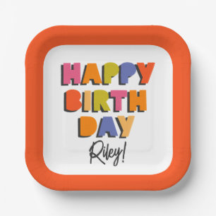 Colorful Happy Birthday - persoonlijk Papieren Bordje