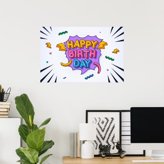 Colorful Happy Birthday Poster (Thuiskantoor)