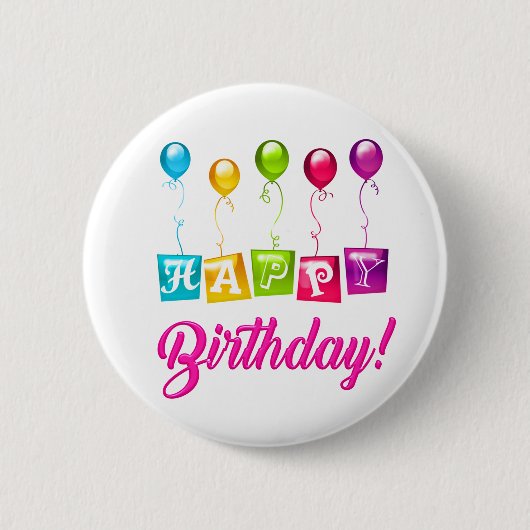 Colorful Happy Birthday Ronde Button 5,7 Cm (Voorkant)