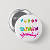 Colorful Happy Birthday Ronde Button 5,7 Cm (Voorkant /achterkant)