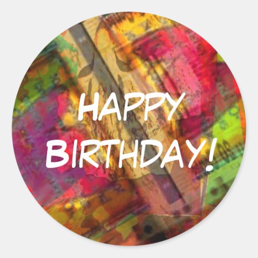 Colorful Happy Birthday Ronde Sticker (Voorkant)