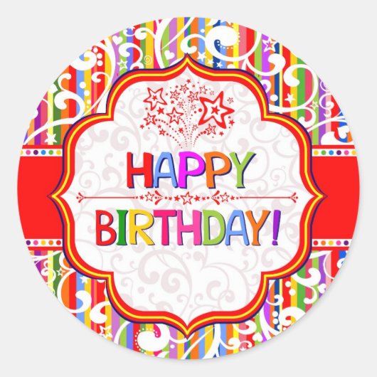 Colorful Happy Birthday Ronde Sticker (Voorkant)
