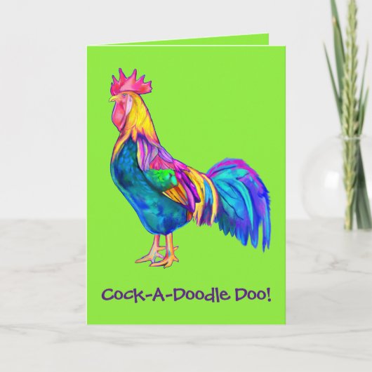Colorful Happy Birthday Rooster Kaart (Voorkant)