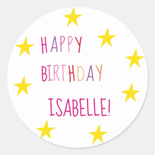 Colorful Happy Birthday Sticker met sterren (Voorkant)