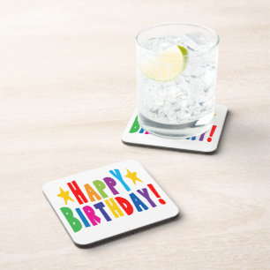 Colorful Happy Birthday Tekst Drankjes Onderzetter