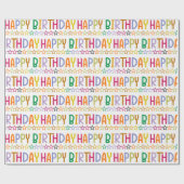 Colorful Happy Birthday-tekst en sterrenpatroon Cadeaupapier (Vlak)