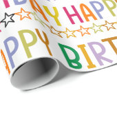 Colorful Happy Birthday-tekst en sterrenpatroon Cadeaupapier (Rol Hoek)