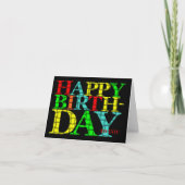 Colorful Happy Birthday-tekst met zwarte achtergro Kaart (Voorkant)