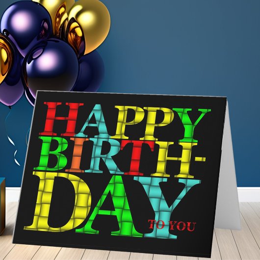 Colorful Happy Birthday-tekst met zwarte achtergro Kaart