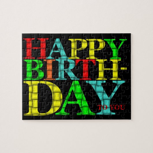 Colorful Happy Birthday-tekst met zwarte achtergro Legpuzzel (Horizontaal)