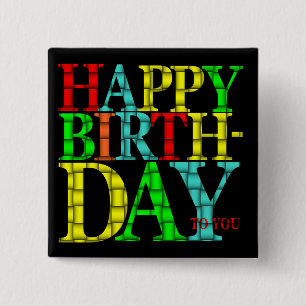 Colorful Happy Birthday-tekst met zwarte achtergro Vierkante Button 5,1 Cm
