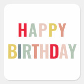 Colorful Happy Birthday Vierkante Sticker (Voorkant)