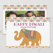 Colorful Happy Diwali Elephant and Family Photo Feestdagenkaart (Voorkant / Achterkant)