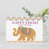 Colorful Happy Diwali Elephant and Family Photo Feestdagenkaart (Staand voorkant)
