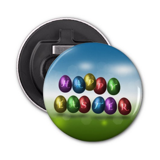 Colorful Happy Easter Eggs Button Flesopener (Voorkant)