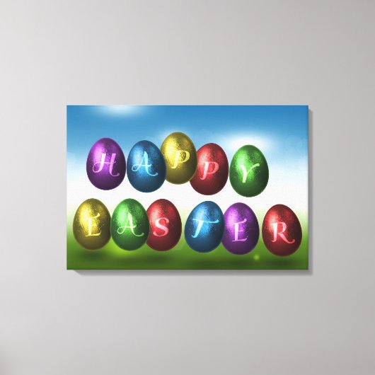 Colorful Happy Easter Eggs Canvas Afdruk (Voorkant)