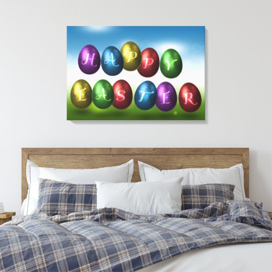 Colorful Happy Easter Eggs Canvas Afdruk (Insitu (Slaapkamer))