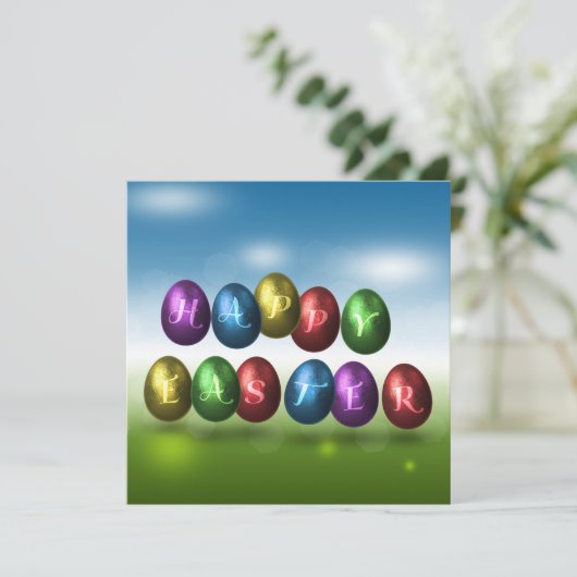 Colorful Happy Easter Eggs Kaart (Staand voorkant)