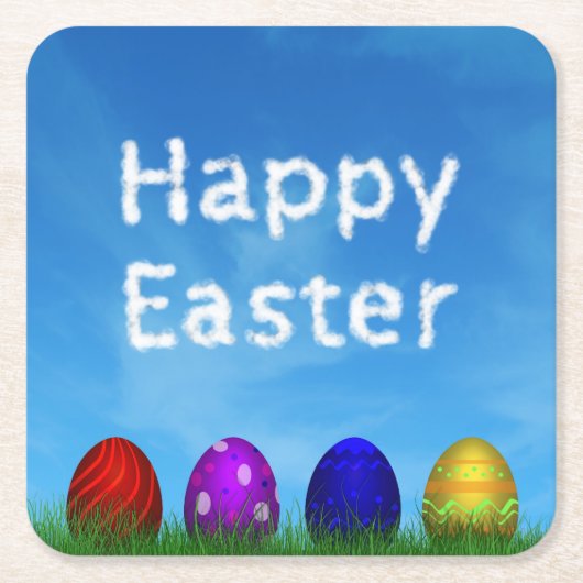 Colorful Happy Easter Eggs Kartonnen Onderzetters (Voorkant)