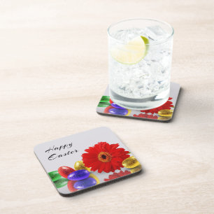 Colorful Happy Easter Eggs met Gerbera Drankjes Onderzetter