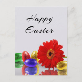 Colorful Happy Easter Eggs met Gerbera Feestdagenkaart