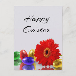 Colorful Happy Easter Eggs met Gerbera Holiday Po Feestdagenkaart