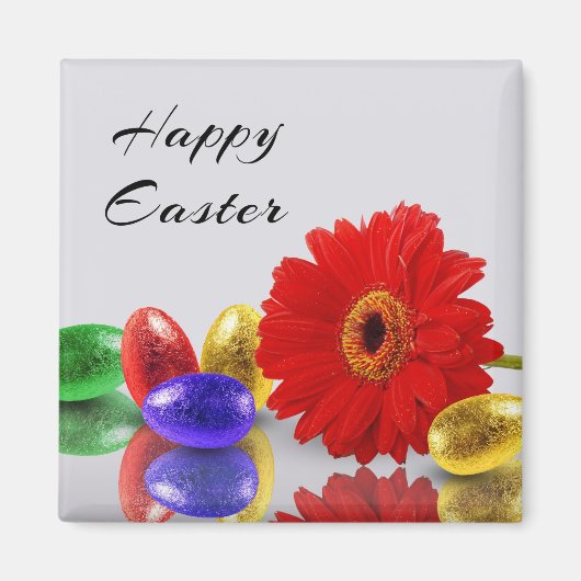 Colorful Happy Easter Eggs met Gerbera Magneet (Voorkant)
