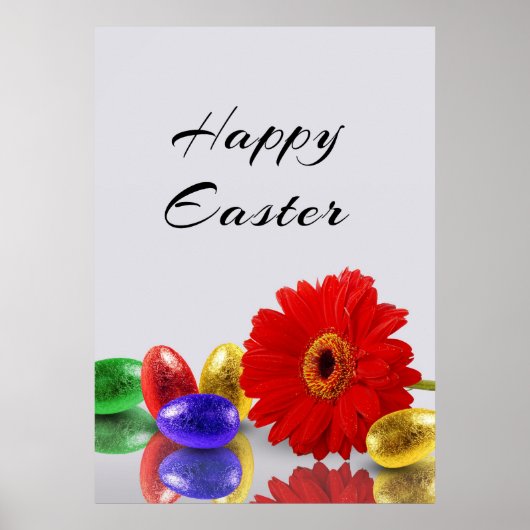 Colorful Happy Easter Eggs met Gerbera Poster (Voorkant)