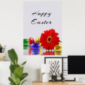 Colorful Happy Easter Eggs met Gerbera Poster (Thuiskantoor)