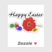 Colorful Happy Easter Eggs met Gerbera Sticker (Vel)