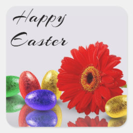 Colorful Happy Easter Eggs met Gerbera Vierkante Sticker