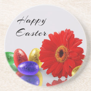 Colorful Happy Easter Eggs met Gerbera Zandsteen Onderzetter