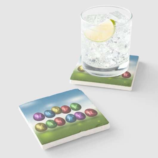 Colorful Happy Easter Eggs Stenen Onderzetter (Zijkant)