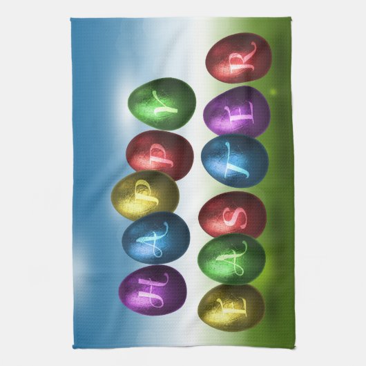 Colorful Happy Easter Eggs Theedoek (Verticaal)