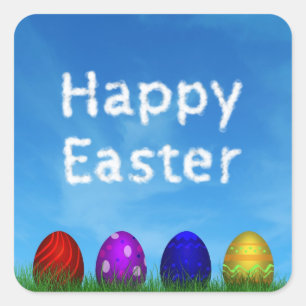 Colorful Happy Easter Eggs Vierkante Sticker