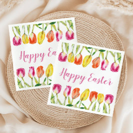 Colorful Happy Easter Floral Tulip Servet