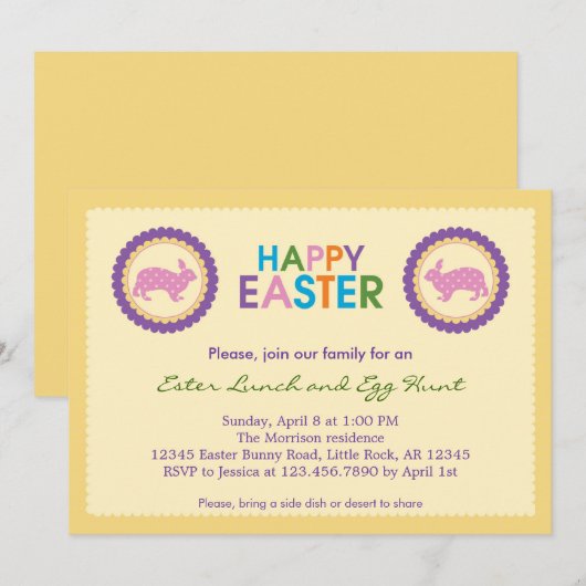 Colorful Happy Easter Uitnodiging (Voorkant / Achterkant)