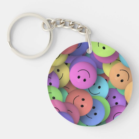 Colorful Happy Faces Emoji Art Sleutelhanger (Voorkant)