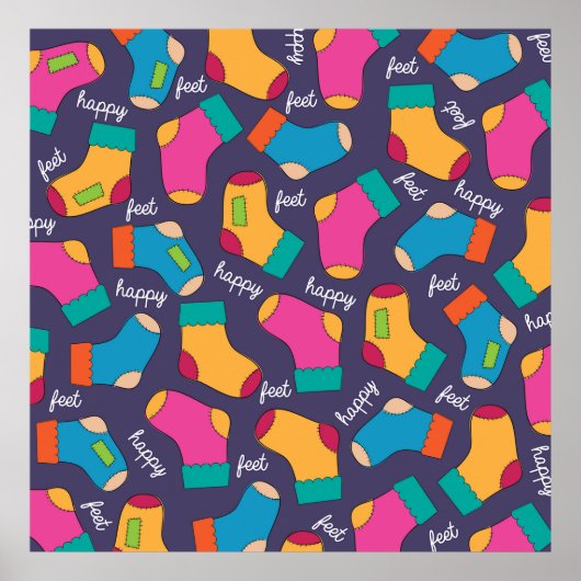 Colorful Happy Feet Socks Pattern Poster (Voorkant)