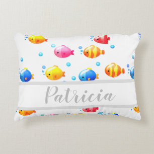 Colorful Happy Fish met bubbels Accent Kussen