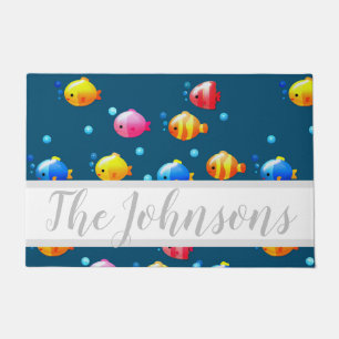 Colorful Happy Fish met bubbels Deurmat