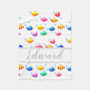 Colorful Happy Fish met bubbels Fleece Deken