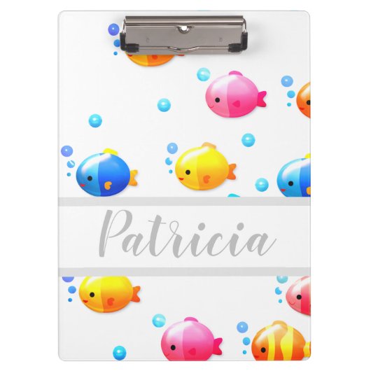 Colorful Happy Fish met bubbels Klembord (Voorkant)