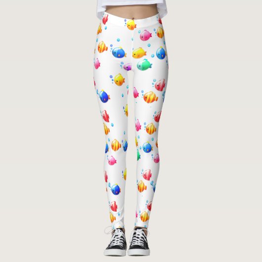 Colorful Happy Fish met bubbels Leggings (Voorkant)