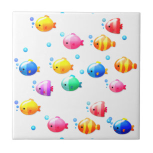 Colorful Happy Fish met bubbels Tegeltje