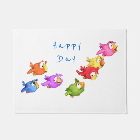 Colorful Happy Flying Birds - Cute Funny Sparrows  Deurmat (Voorkant)