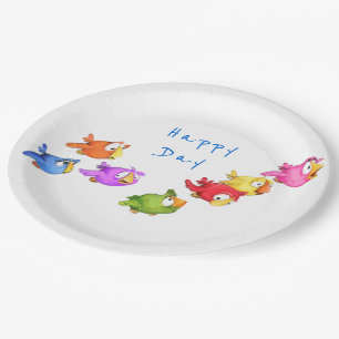 Colorful Happy Flying Birds - Cute Funny Sparrows  Papieren Bordje