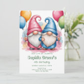 Colorful happy gnomes with balloons kaart (Staand voorkant)
