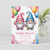 Colorful happy gnomes with balloons kaart (Staand voorkant)